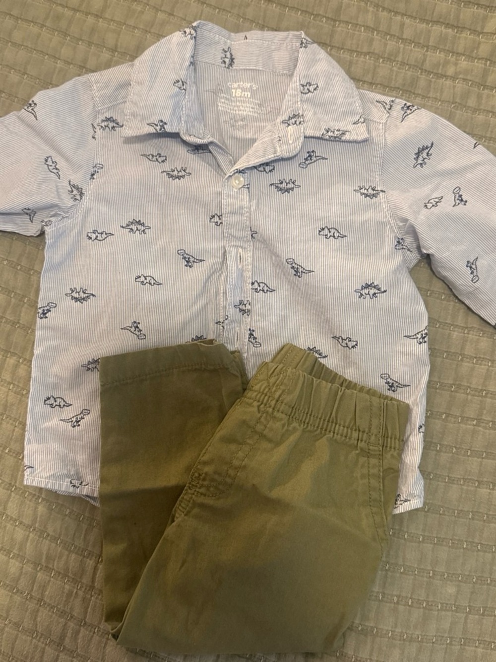 Carter's Light Blue Striped Dino Button-Down Shirt Set